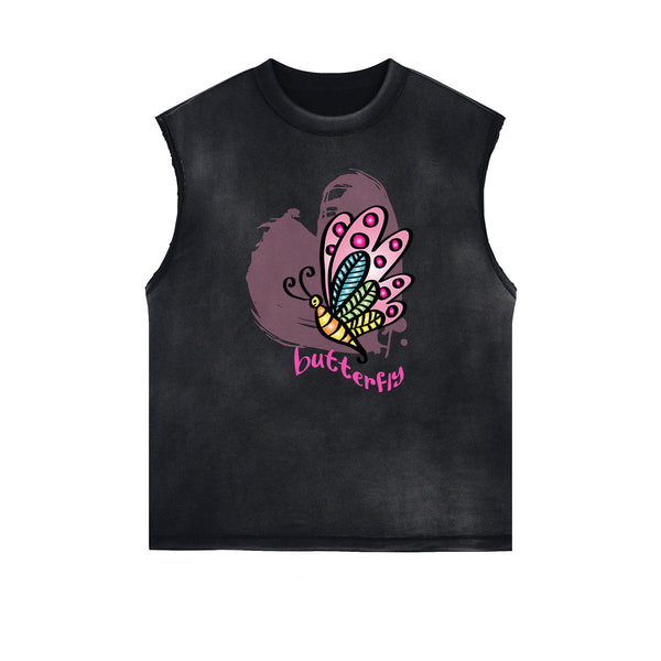 Sleeveless Butterfly Graphic T Shirt