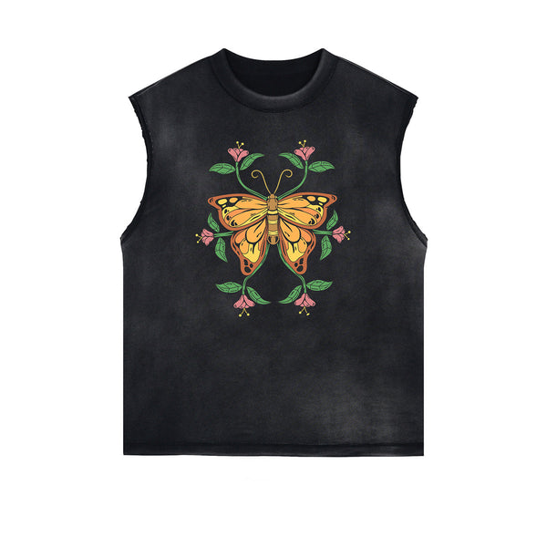 Sleeveless Butterfly Graphic T Shirt
