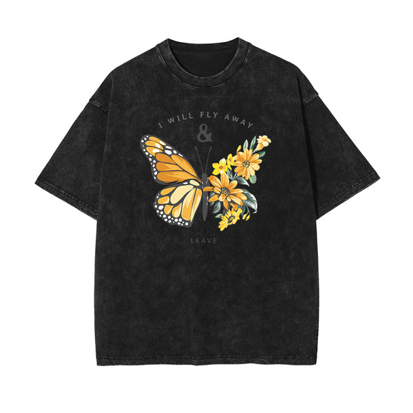 Stone Wash Butterfly Pattern Tee