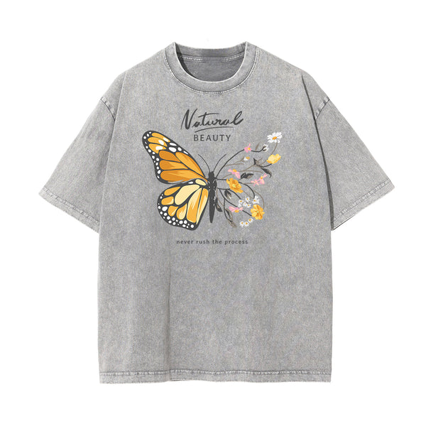 Faded Thick Butterfly Pattern T Shirt