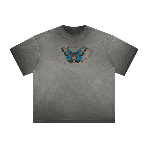 Distressed Faded Butterfly Pattern Tee