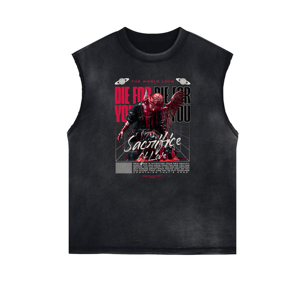 Faded Sleeveless Angel Graphic Tee