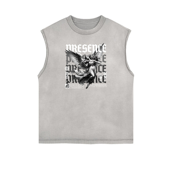 Sleeveless Angel Statue Graphic T Shirt