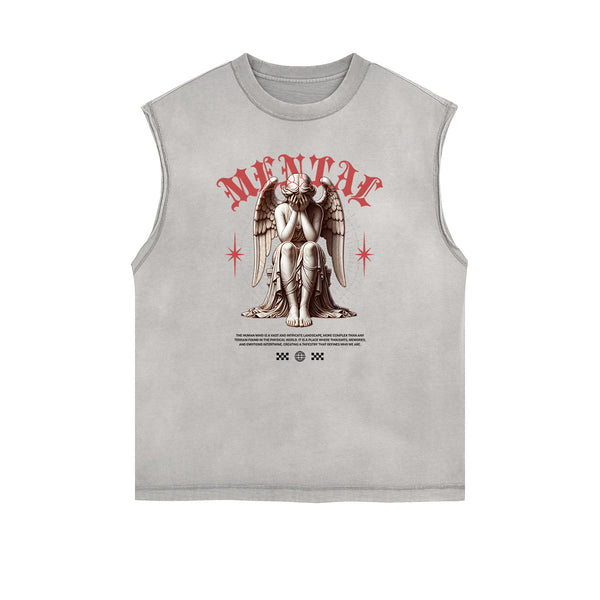 Sleeveless Angel Statue Graphic T Shirt