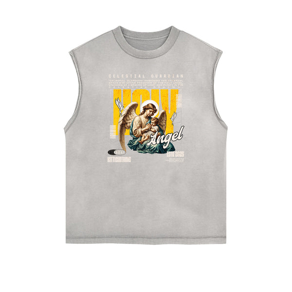 Sleeveless Angel Statue Graphic T Shirt