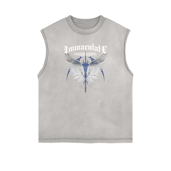 Faded Frayed Angel Streetwear Graphic Tank Top