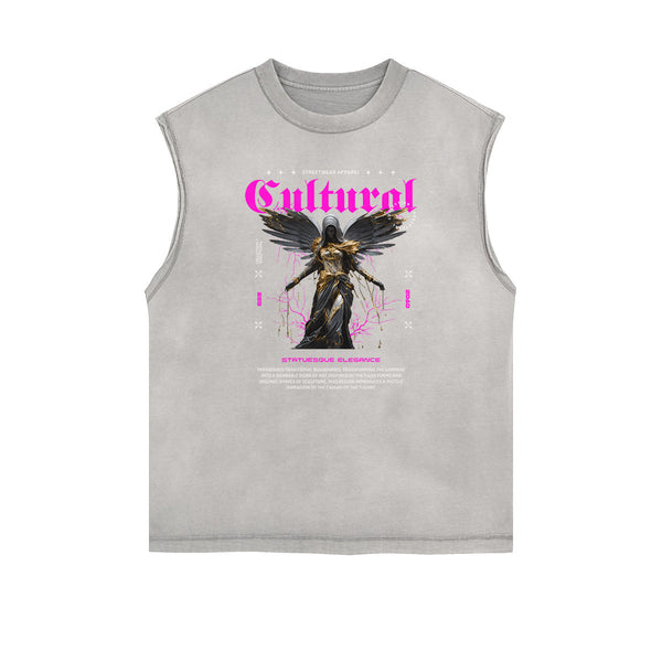 Faded Frayed Angel Streetwear Graphic Tank Top