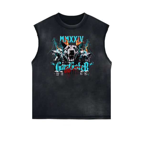 Frayed Edge Sleeveless Gangsta Graphic Tee