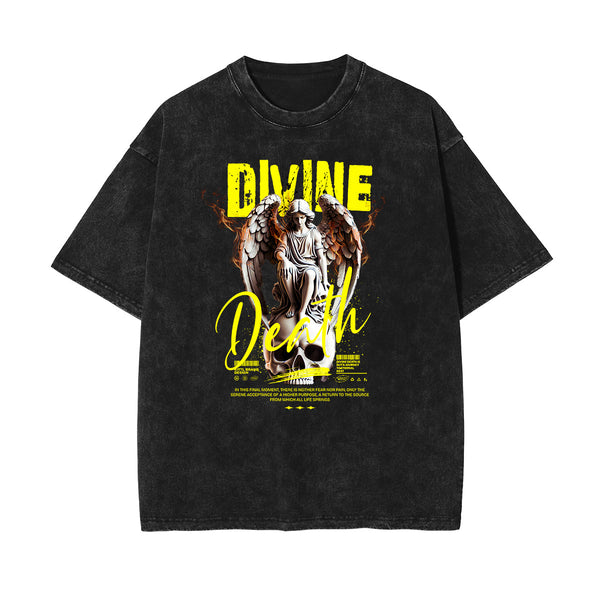 Celestial & Angel Statue Pattern Black Tee