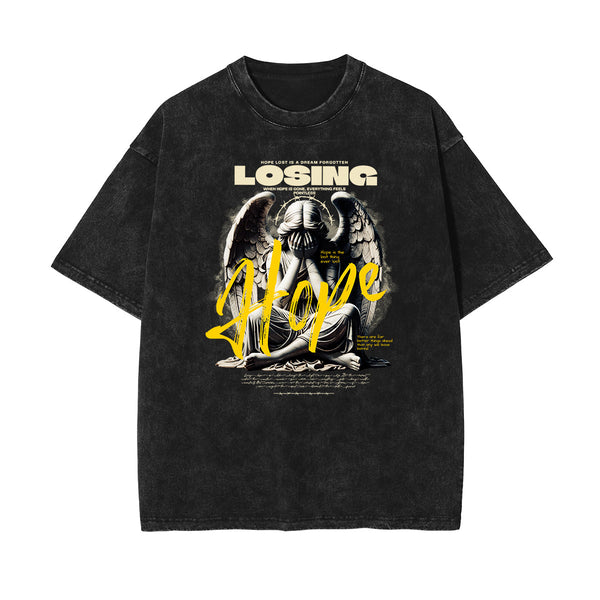 Celestial & Angel Statue Pattern Black Tee