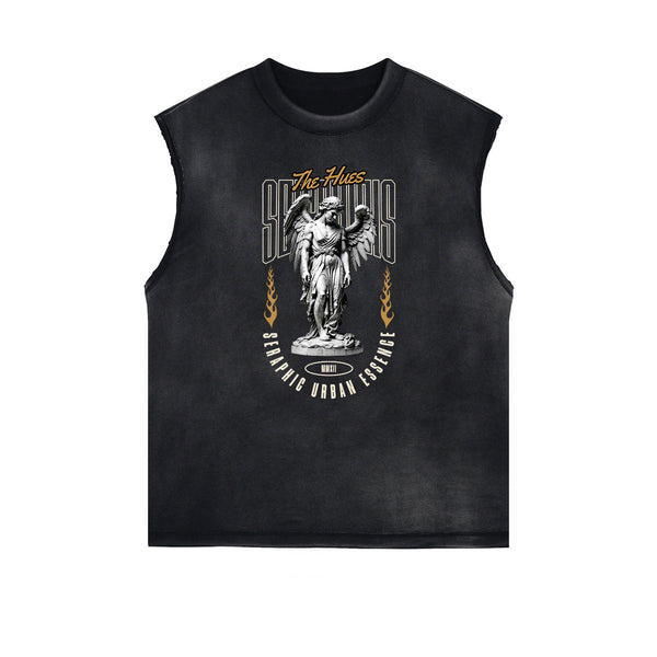 Frayed Edge Celestial & Angel Statue Muscle Tank