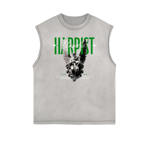 Faded Sleeveless Celestial & Angel Statue T Shirt