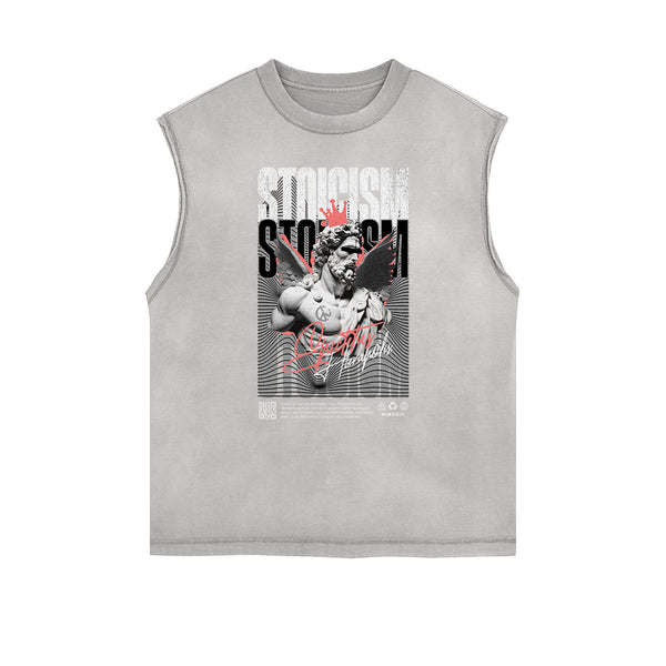Faded Frayed Zeus Graphic Sleeveless Tee