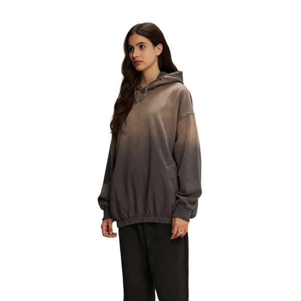 Women's Acid Wash Elastic Hem Hoodie-INNBLAC