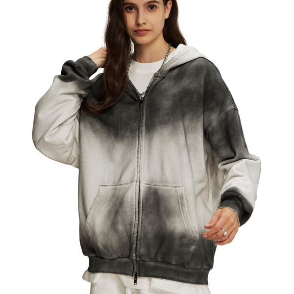 Women's Brush Paint Double Slider Zip Hoodie-INNBLAC