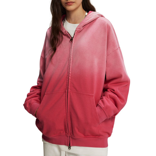 Women's Faded Double Slider Zip Hoodie-INNBLAC