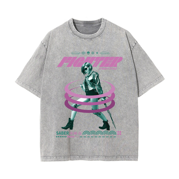 Fighter Girl Y2K Chrome Graphic Tee-INNBLAC