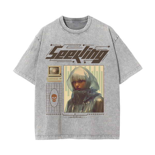 Girl Y2k Streetwear Graphic Washed Tee-INNBLAC
