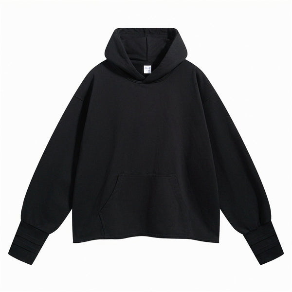 Women's Raw Edge Hem Thumb Holes Hoodie-INNBLAC