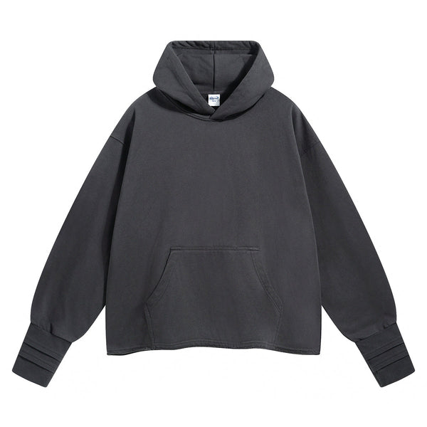 Women's Raw Edge Hem Thumb Holes Hoodie-INNBLAC