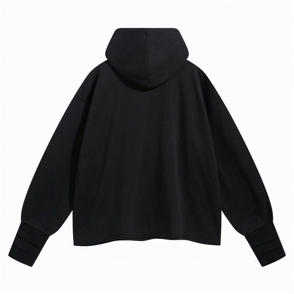 Women's Raw Edge Hem Thumb Holes Hoodie-INNBLAC