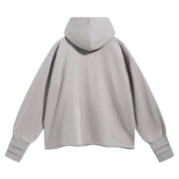 Women's Raw Edge Hem Thumb Holes Hoodie-INNBLAC