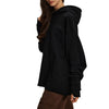 Women's Raw Edge Hem Thumb Holes Hoodie-INNBLAC