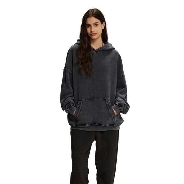 Women's Washed Distressed Thick Hoodie-INNBLAC