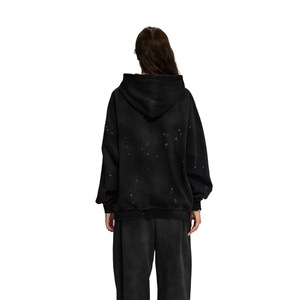 Women's Acid Wash Faded Ripped Hoodie-INNBLAC