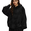 Women's Acid Wash Faded Ripped Hoodie-INNBLAC