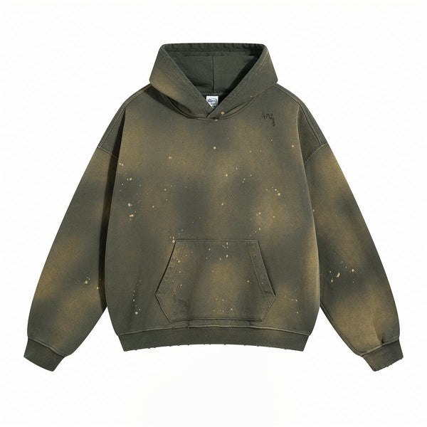 Women's Acid Wash Faded Ripped Hoodie-INNBLAC