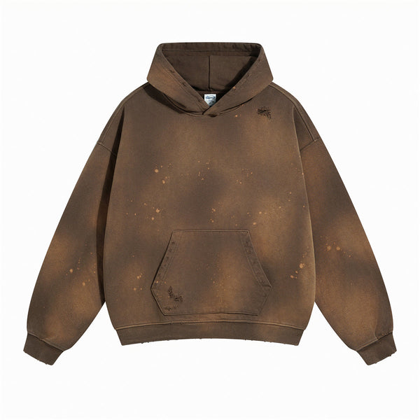 Women's Acid Wash Faded Ripped Hoodie-INNBLAC
