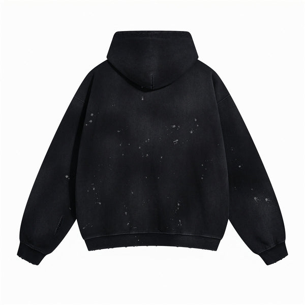 Women's Acid Wash Faded Ripped Hoodie-INNBLAC