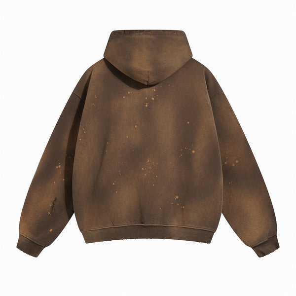 Women's Acid Wash Faded Ripped Hoodie-INNBLAC