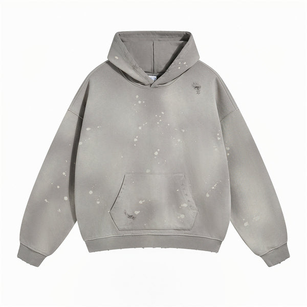 Women's Acid Wash Faded Ripped Hoodie-INNBLAC