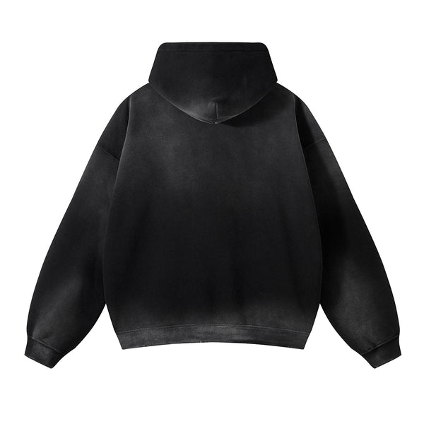 Women's Washed Ripped Kangaroo Pocket Hoodie-INNBLAC