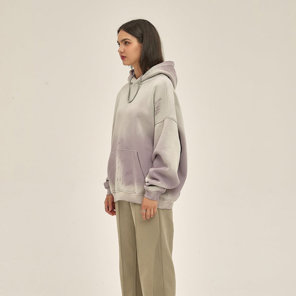 Women's Washed Ripped Kangaroo Pocket Hoodie-INNBLAC
