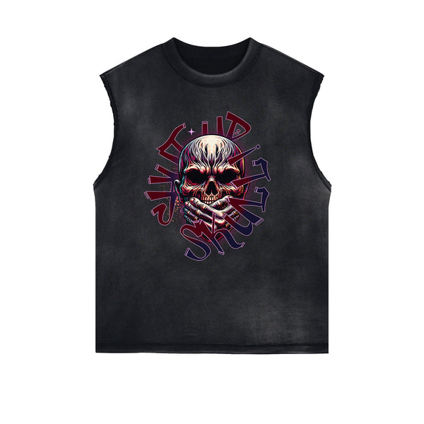 Distressed Gothic Death Motif Tank Top