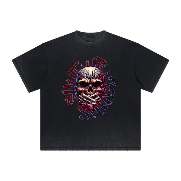 Vintage-Style Frayed Gothic Death Motif Tee