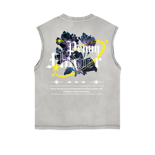 Frayed-Edge Flower Graphic Tank Top
