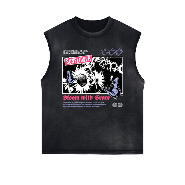 Distressed Flower Graphic Muscle Tank