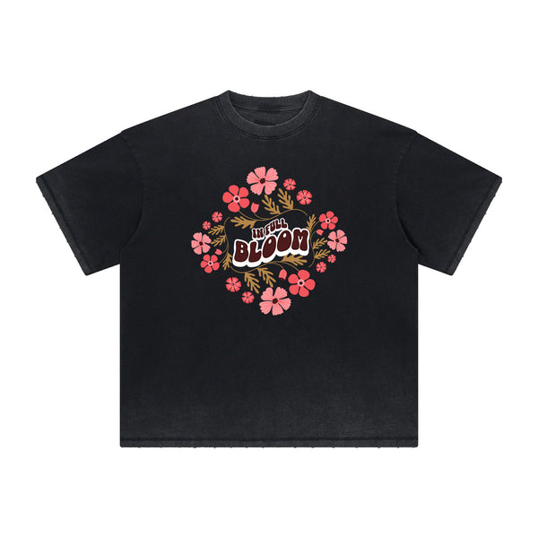 Vintage-Style Frayed Flower Graphic Tee