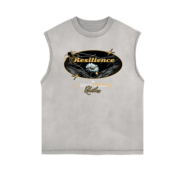 Frayed-Edge Flower Graphic Tank Top