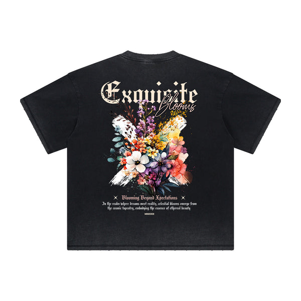 Vintage-Style Frayed Flower Graphic Tee