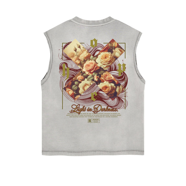 Frayed-Edge Flower Graphic Tank Top