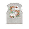 Frayed-Edge Flower Graphic Tank Top