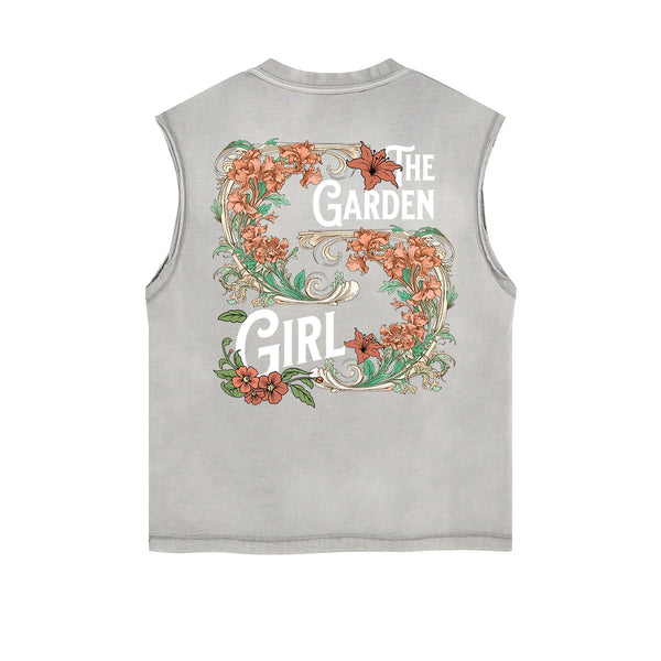 Frayed-Edge Flower Graphic Tank Top