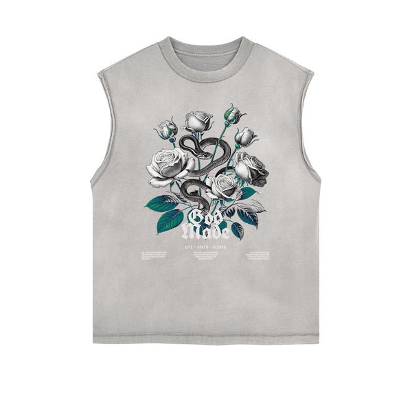 Frayed-Edge Flower Graphic Tank Top