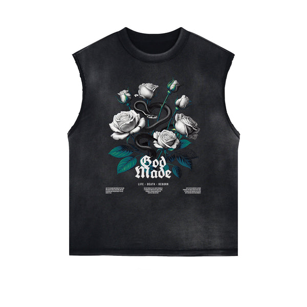 Distressed Flower Graphic Muscle Tank