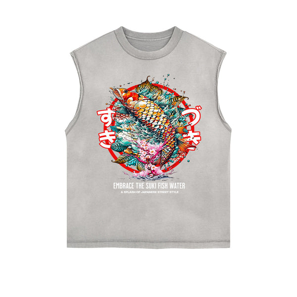Frayed-Edge Flower Graphic Tank Top